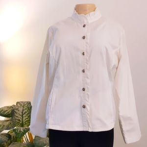 White ruffled shirt jacket